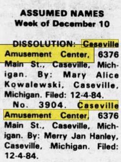 Caseville Amusement Center - Dec 18 1984 Dissolved (newer photo)